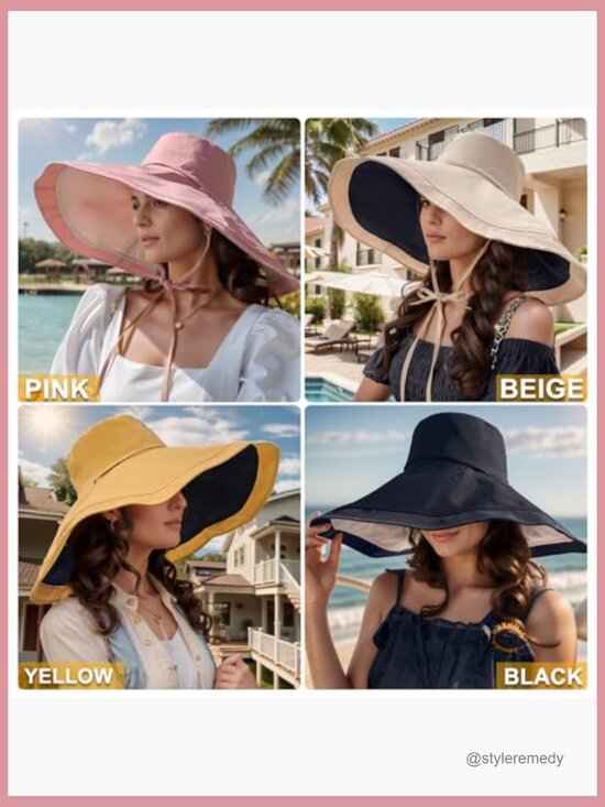 Wide Brim Reversible Bucket Hat for Women UV Protection Foldable Beach Sun Hat